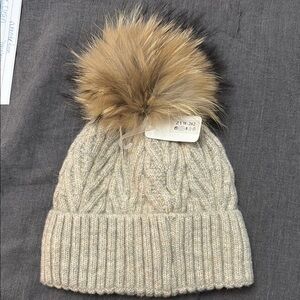 Cozy Beige Knit Pom-Pom Beanie for Kids